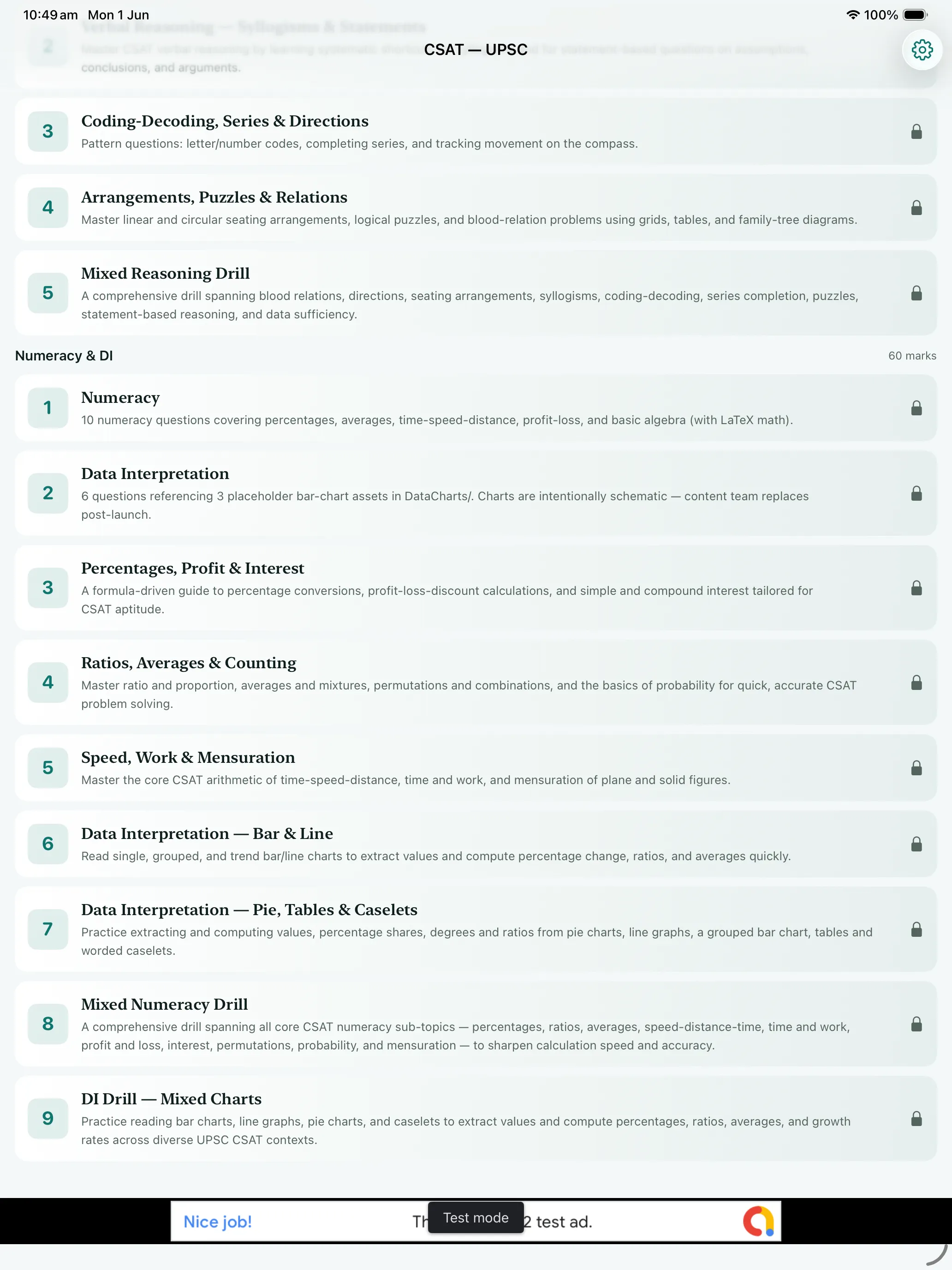 CSAT comprehension on iPad